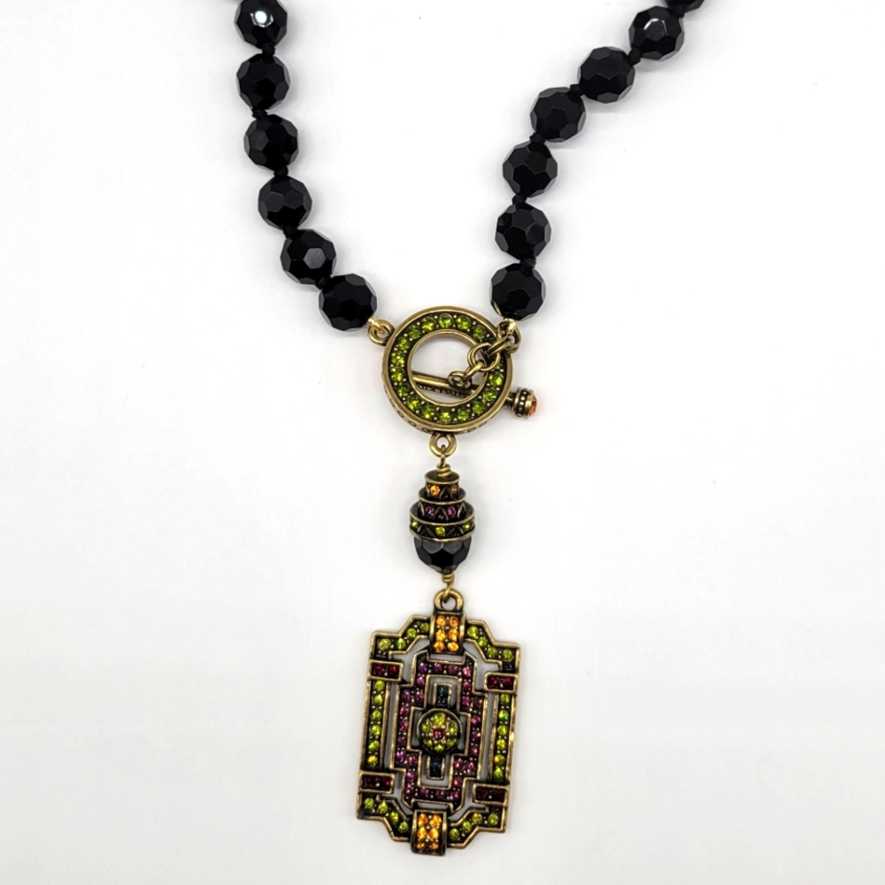 Heidi Daus Jet Black Swarovski Crystal Toggle Necklace with Medallion Pendant